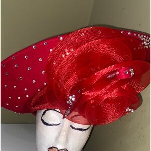 Gorgeous Red Wool Dress/Church/Kentucky Derby Hat by Deborah